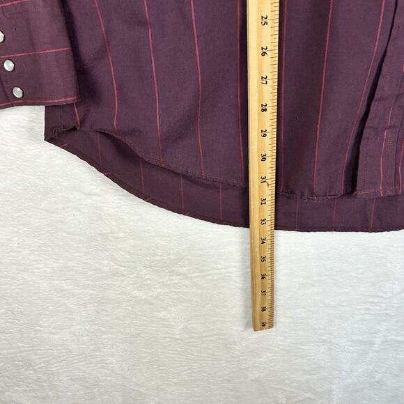 VTG Flying R Ranchwear Pearl Snap Western Shirt Mens L 17-35 Maroon Red Striped - Picture 8 of 10